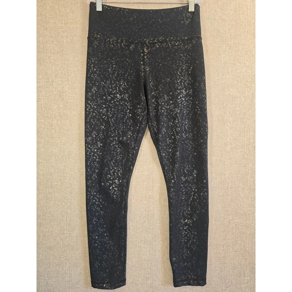 Zyia Active Womens Metallic Copper Foil Splatter High Waisted Leggings Black 6/8